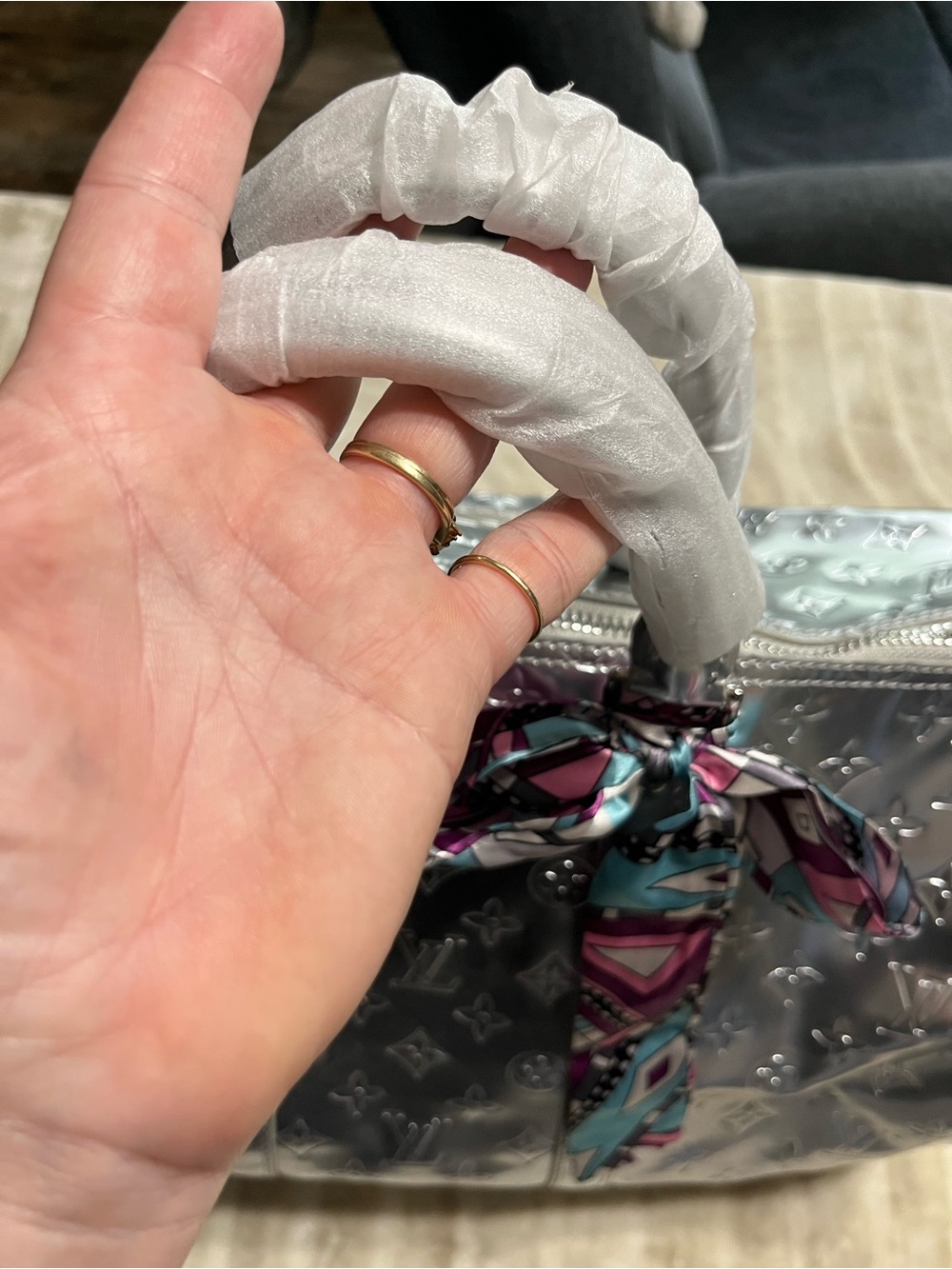 Louis Vuitton Silver Monogram Speedy with Multicolor Scarf Accent - Picture 15 of 16